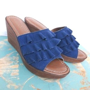 Genuine Leather Suede Wedge Heel Mules Sandals